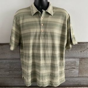 Tommy Bahama silk blend striped textured polo shirt size Large (C1)